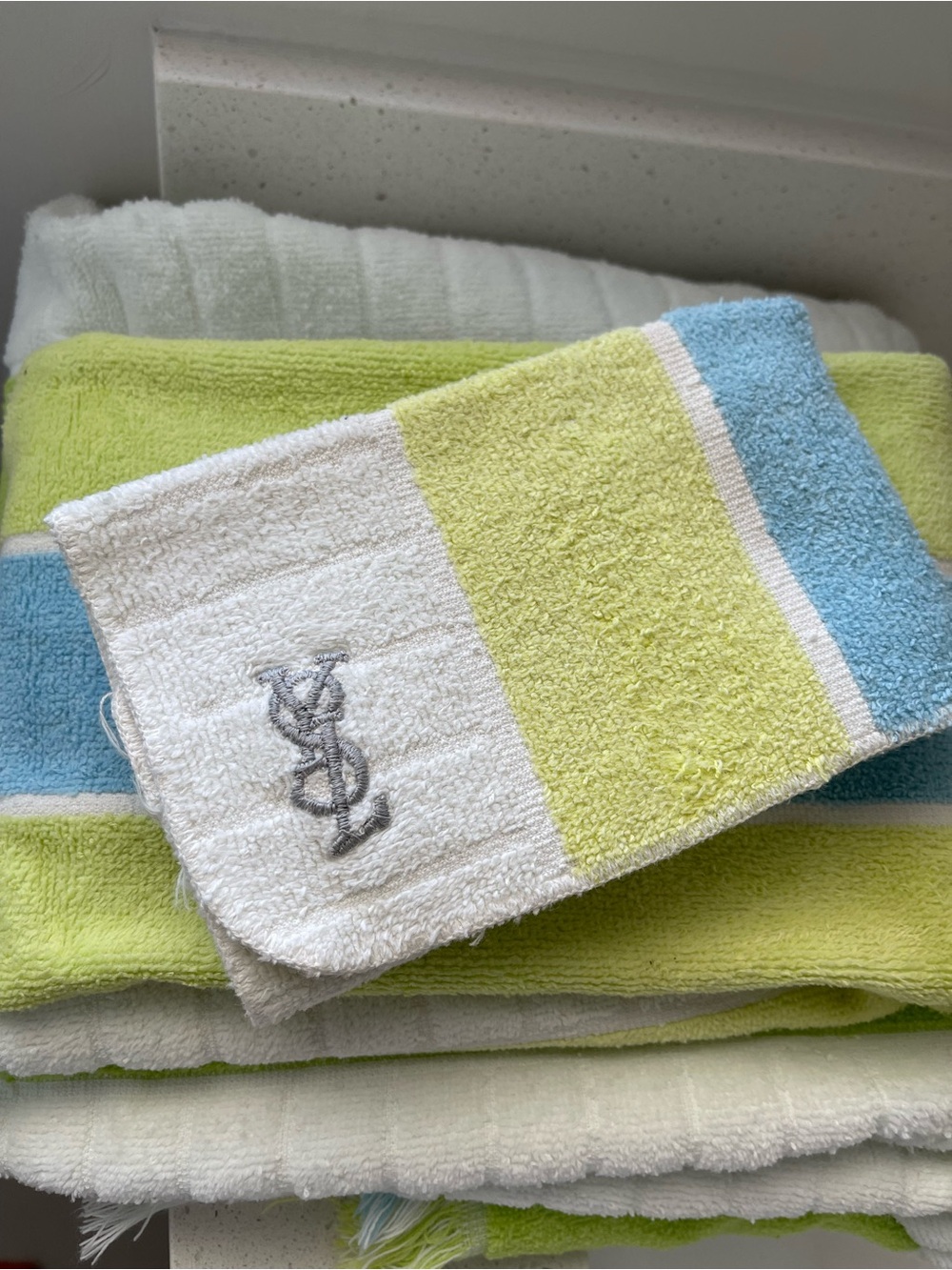 Yves Saint Laurent Vintage Cotton Towel Set Fieldcrest Made USA Beach Bath Decor